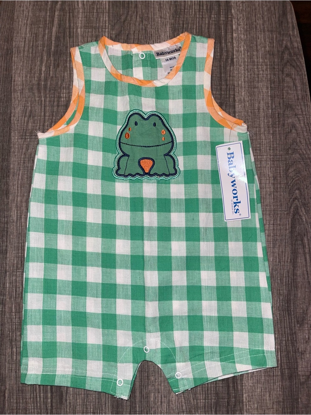 Babyworks Green Gingham Frog Romper Size 18m
